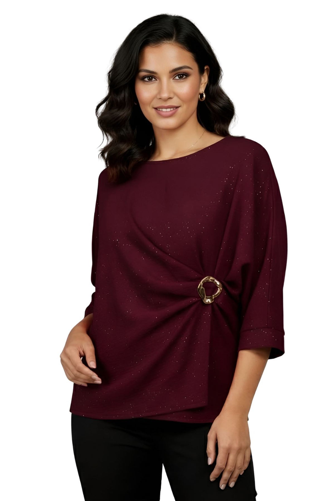 evening glitter ring detail drape top
