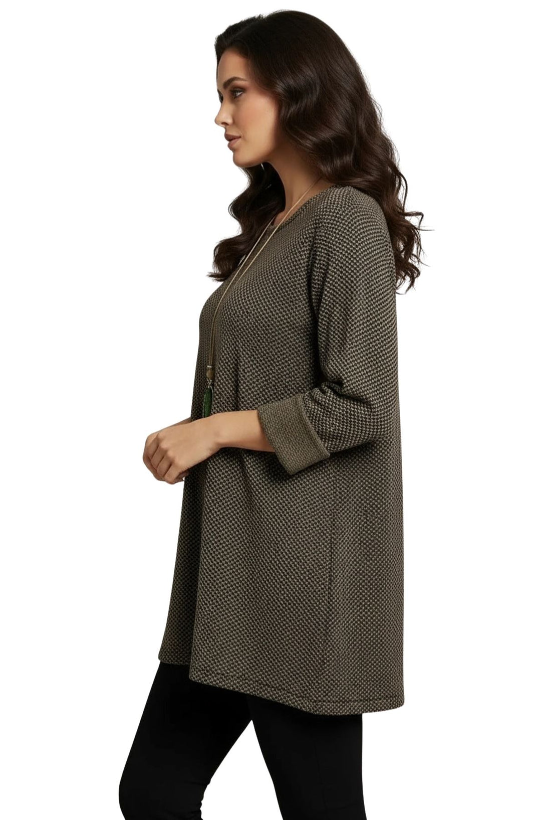 metallic dotted knit longline tunic top
