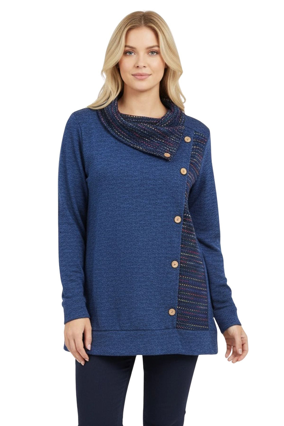 heathered knit front button ladies top
