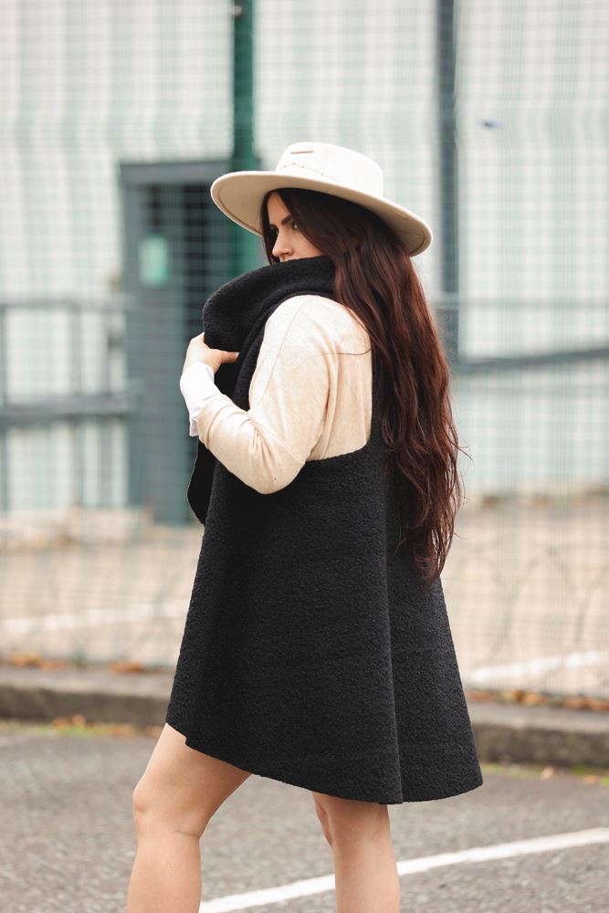 autumn winter faux drape collar vest