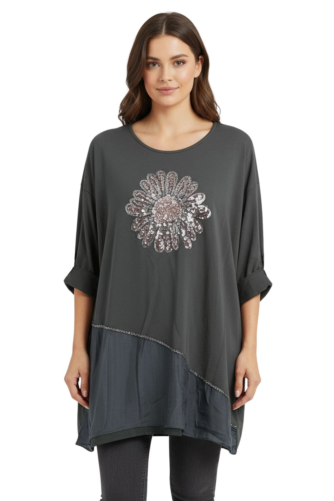 casual sequin floral oversized top
