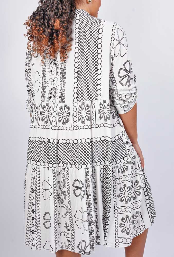 Abstract Paisley Flower Print Tiered Dress