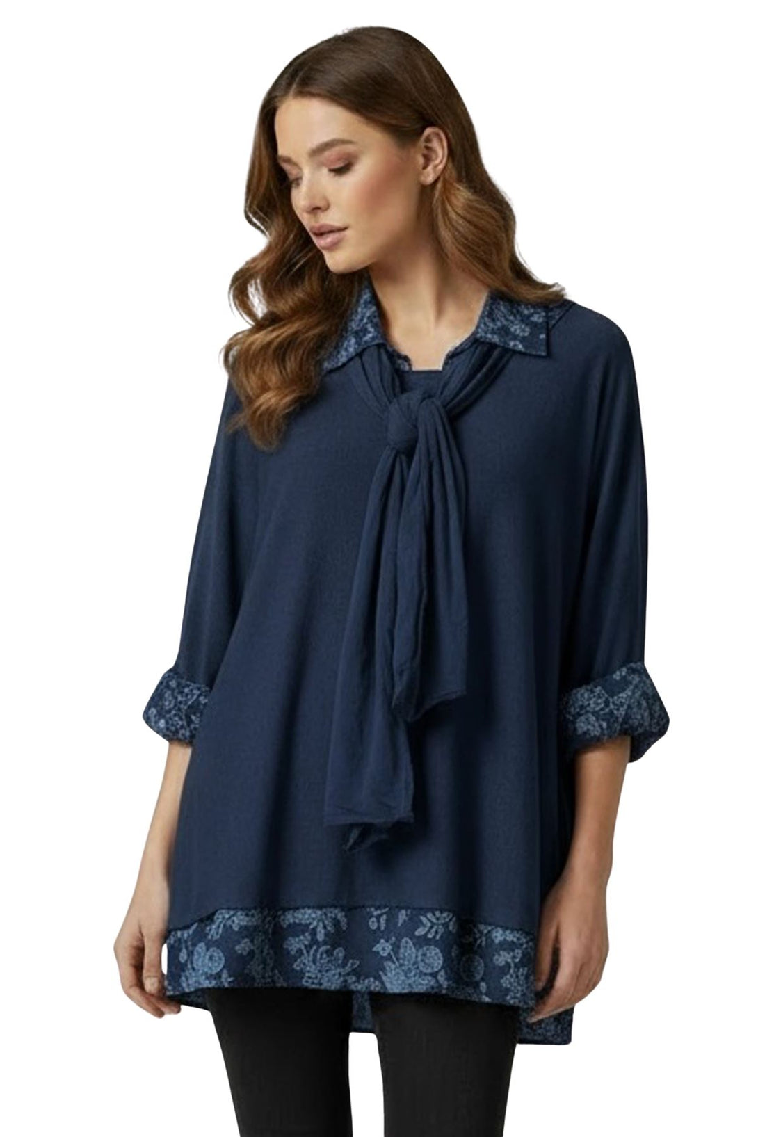 floral layered hem cotton tunic for leggings
