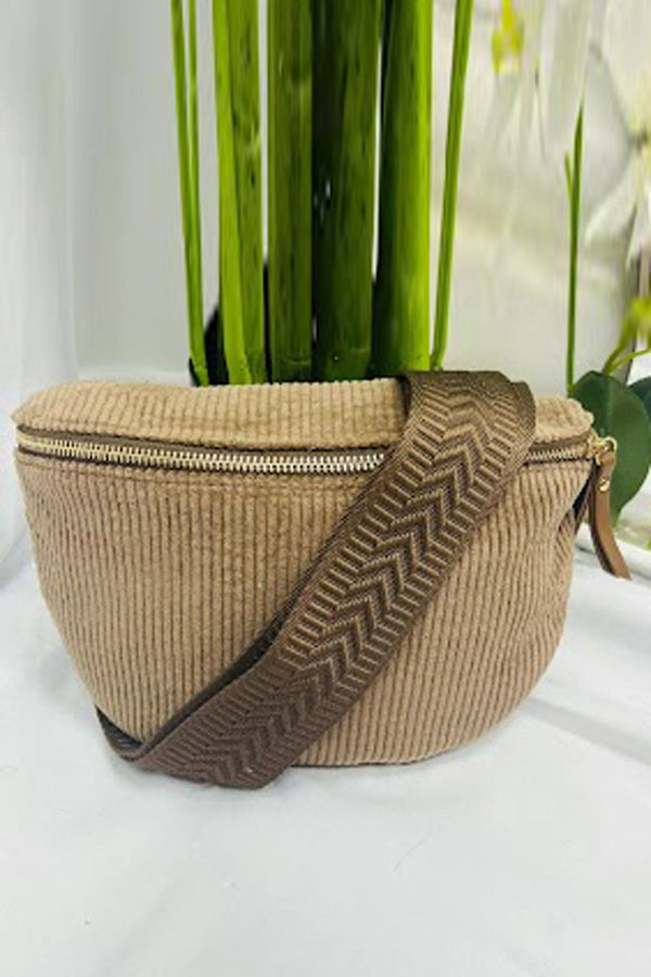 soft ribbed adjustable strap shoulder bag
