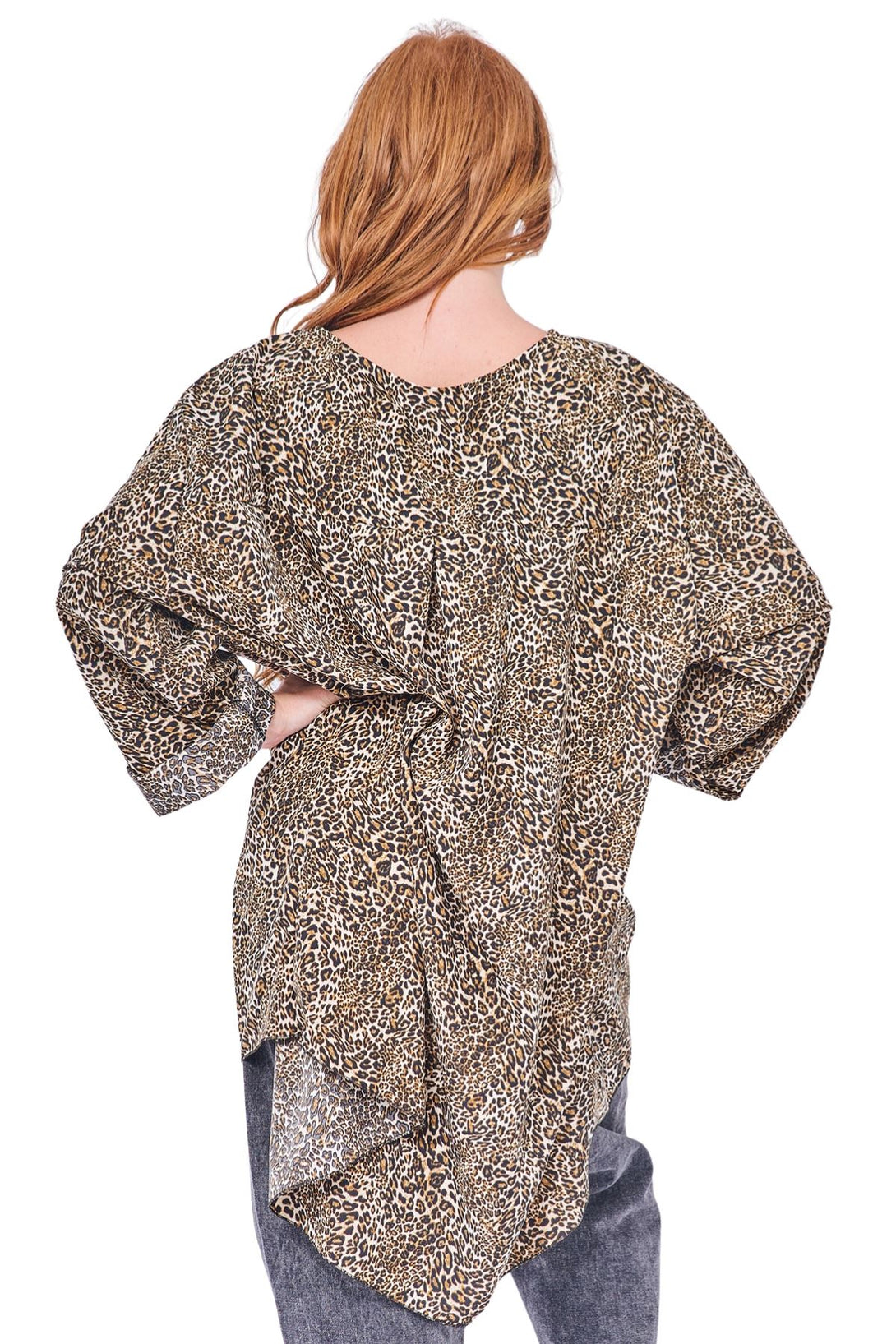 animal print button detail tunic top
