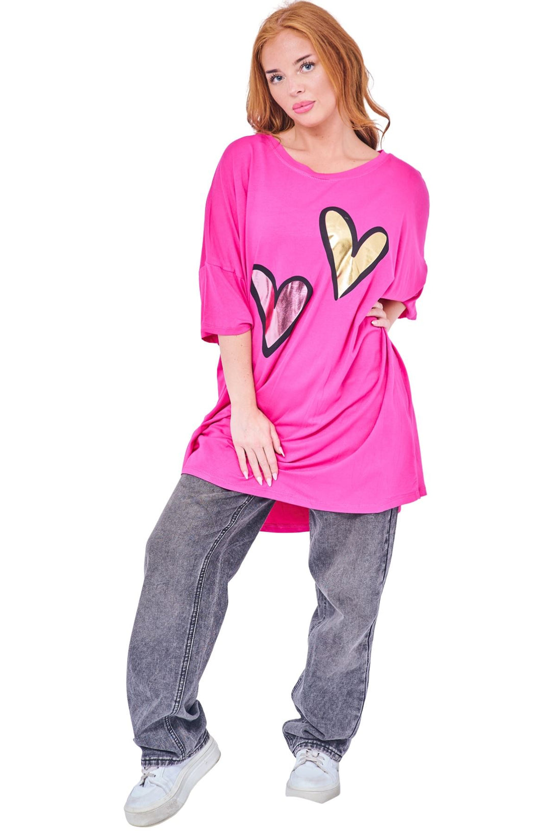 ladies metallic hearts oversized top