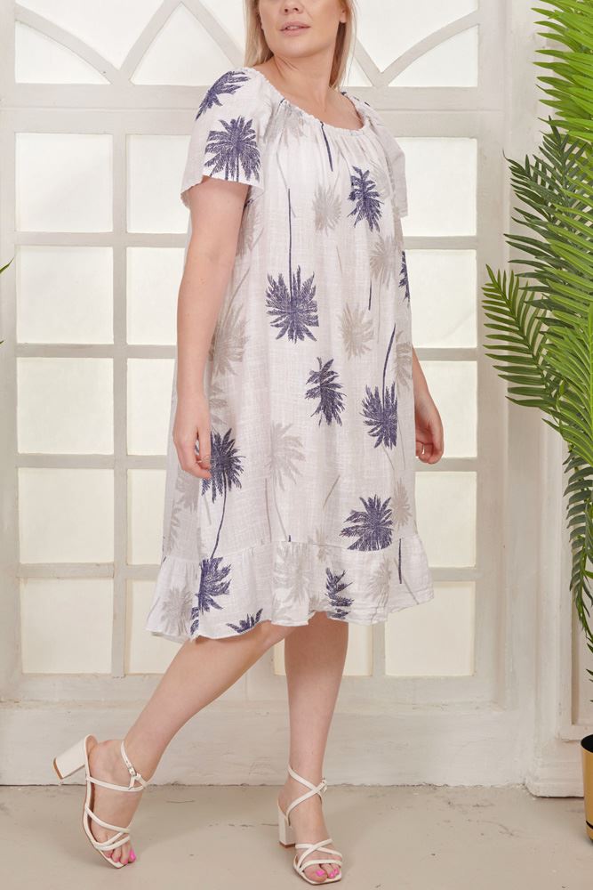 Palm Tree Print Cotton Dress