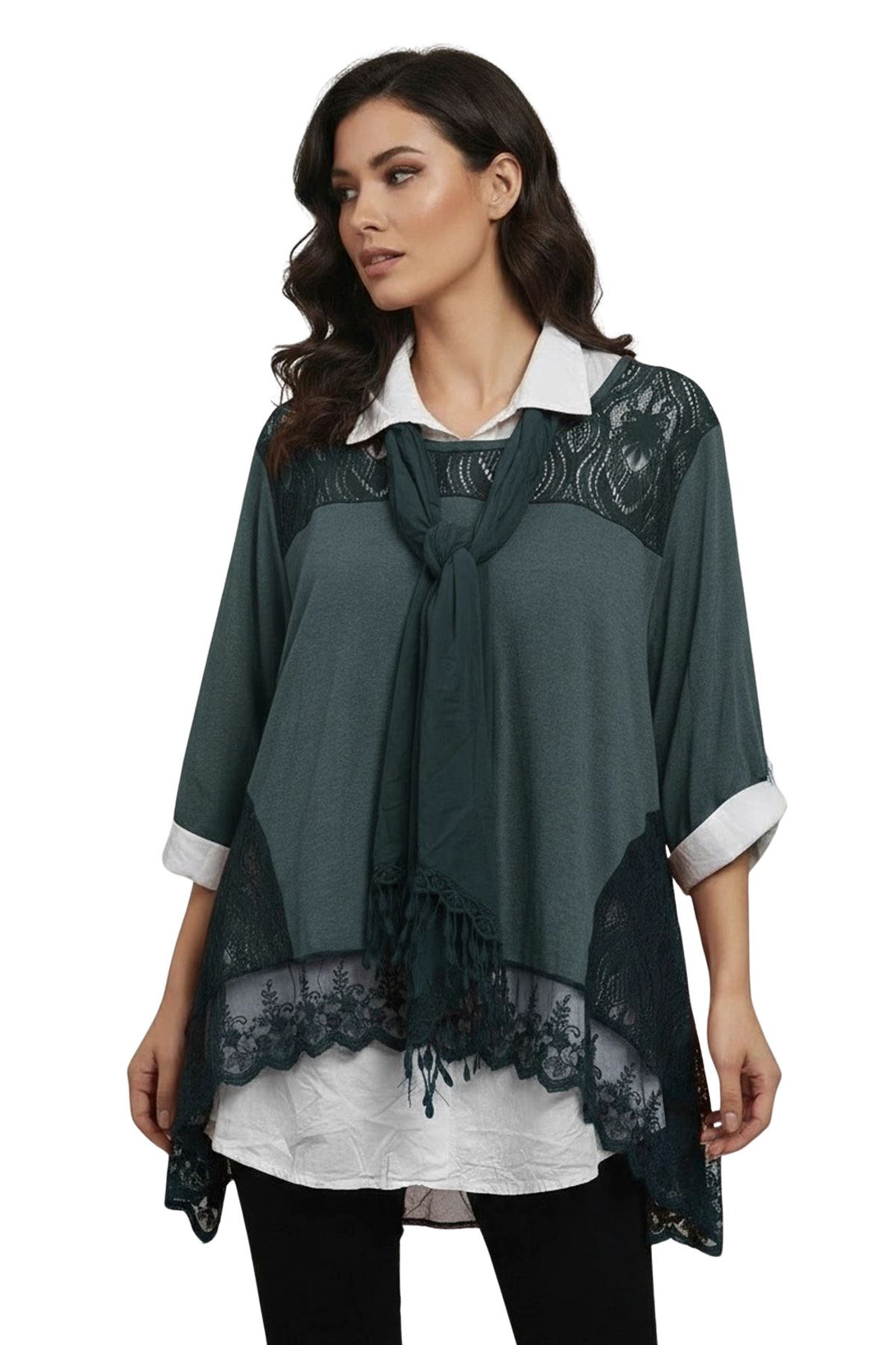 Embroidered Floral Pattern Layered Hem Cotton Top