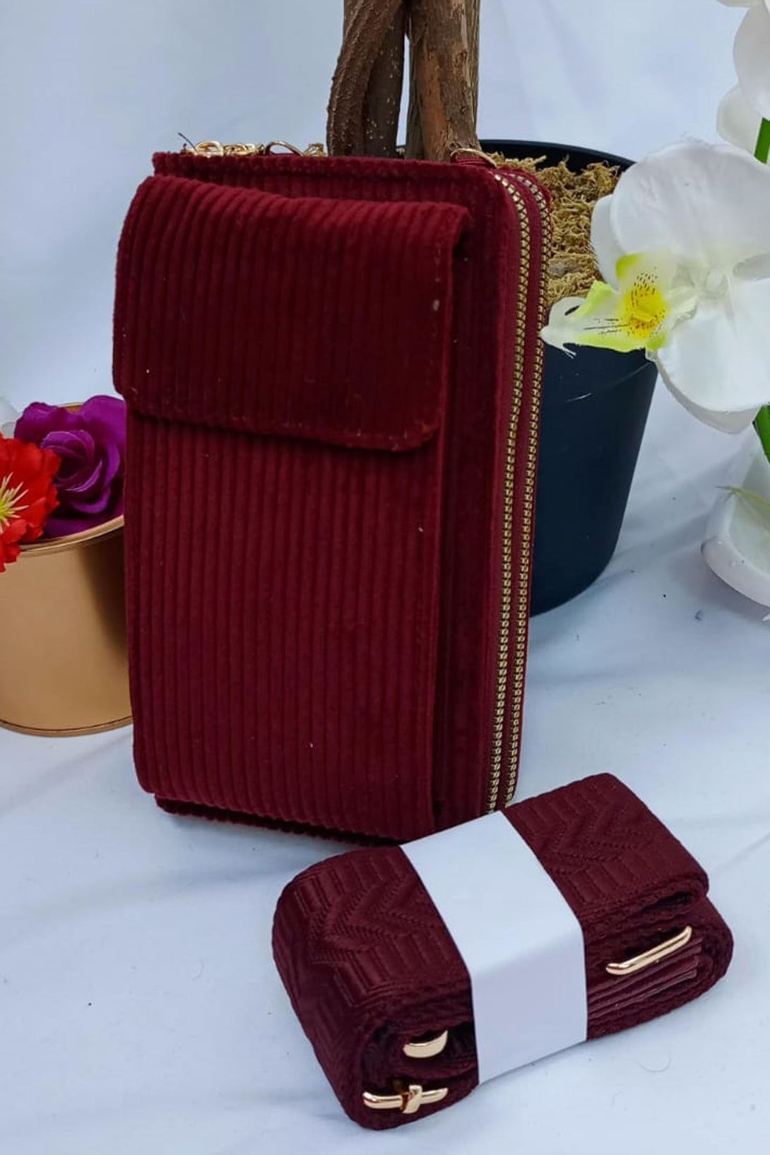 blue mini corduroy crossbody handbag
