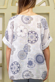 Flower Mandala Print Tunic Cotton Top