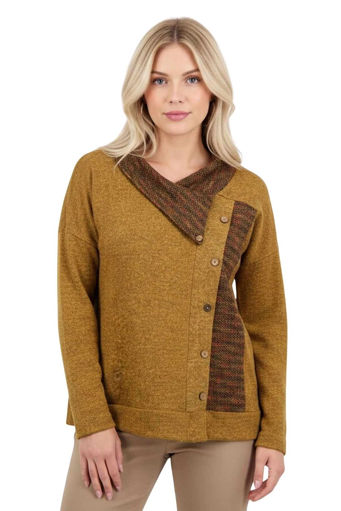 heathered button detail relaxed fit top
