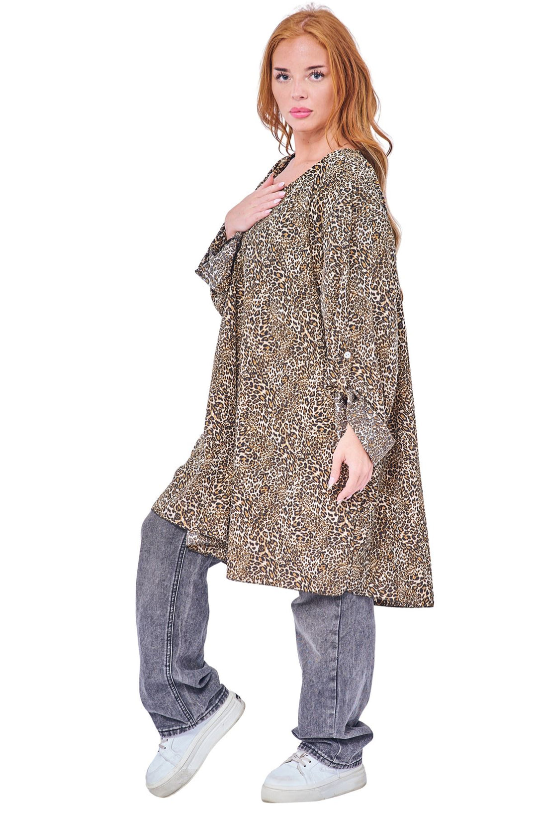 leopard print button tunic top womens
