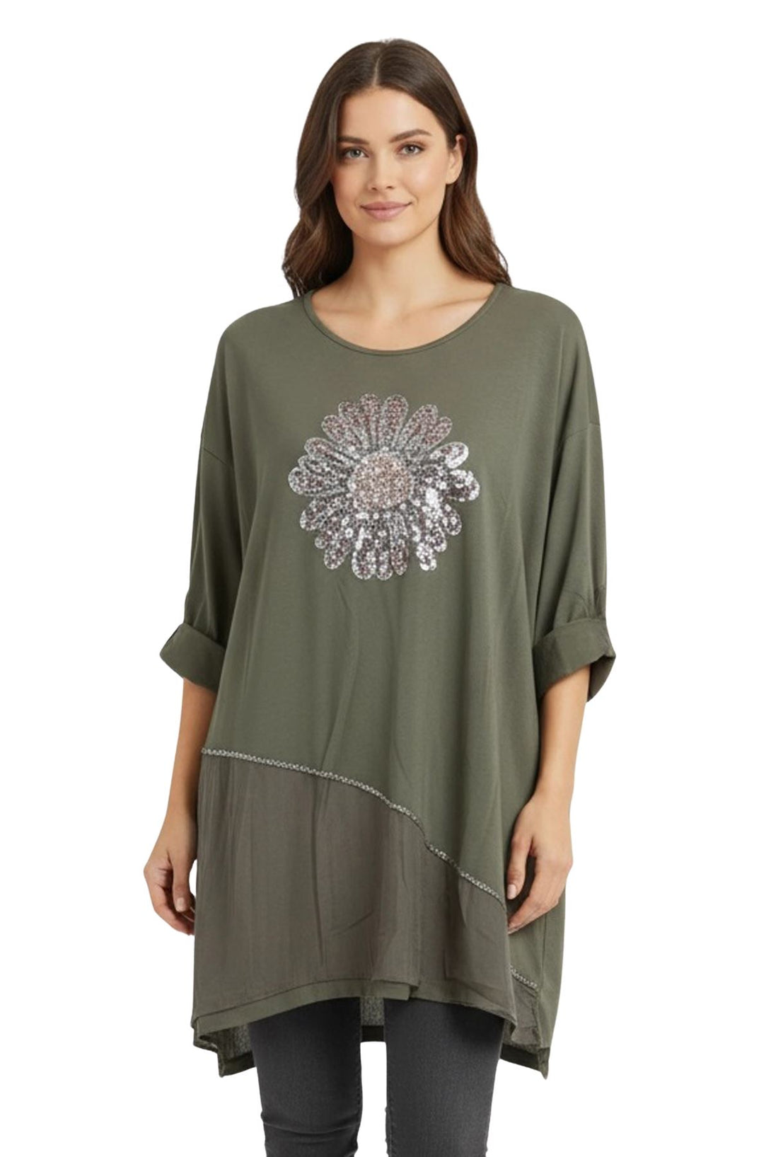 sequin floral oversized top
