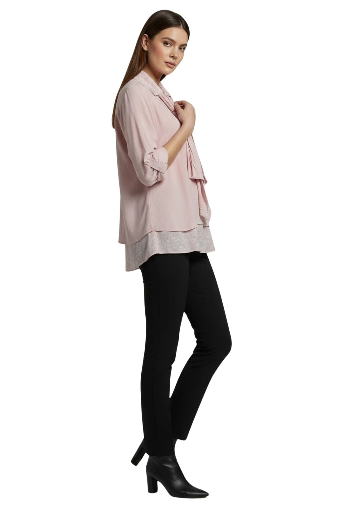 floral layered hem cotton top with scarf
