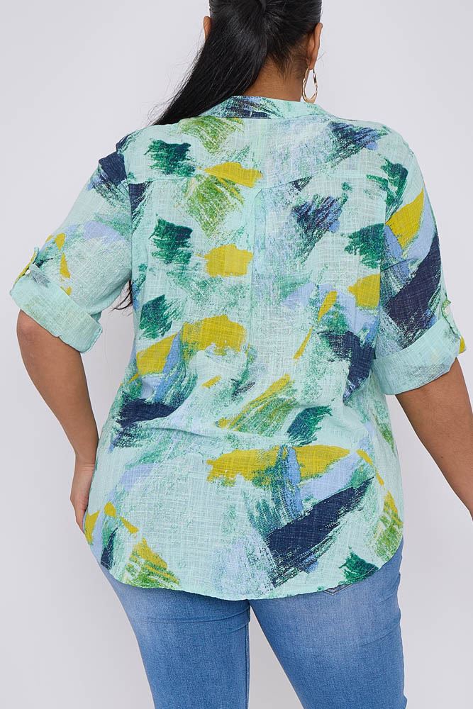 Abstract Brush Strokes Print Pocket Cotton Top