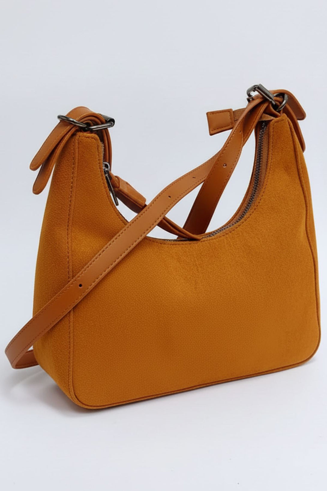 suede shoulder bag with long strap
