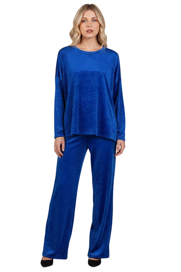 subtle textured crushed velvet tunic top wide legs co ord set
