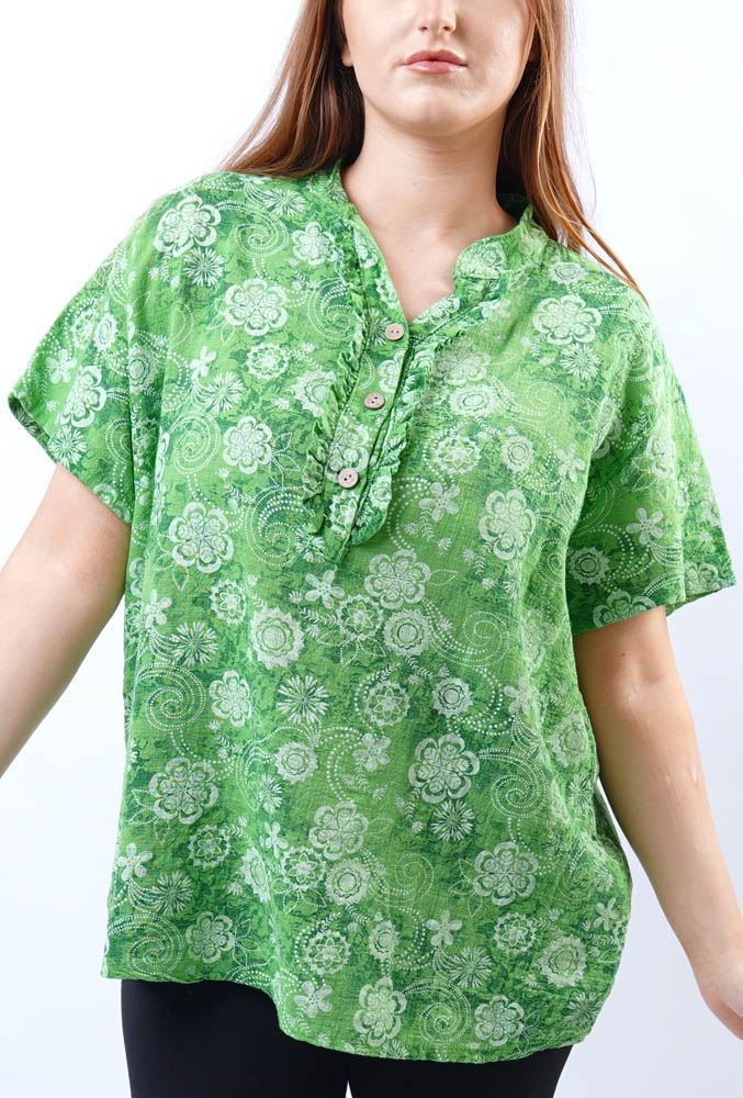 Paisley Flower Print Cotton Shirt