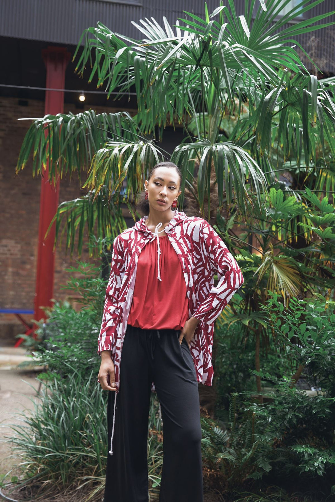 womens tie front leaf print cardigan
