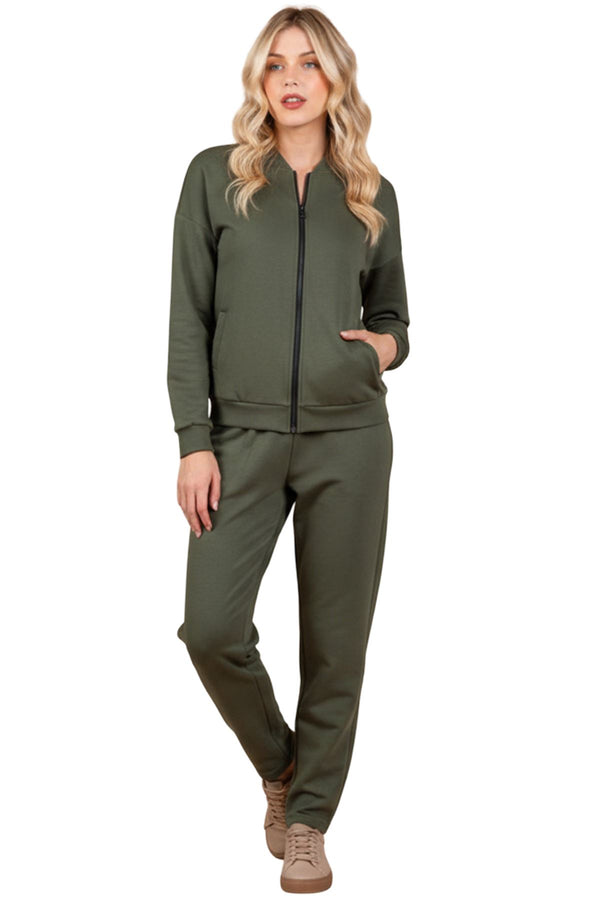 plain front zip jacket co ord
