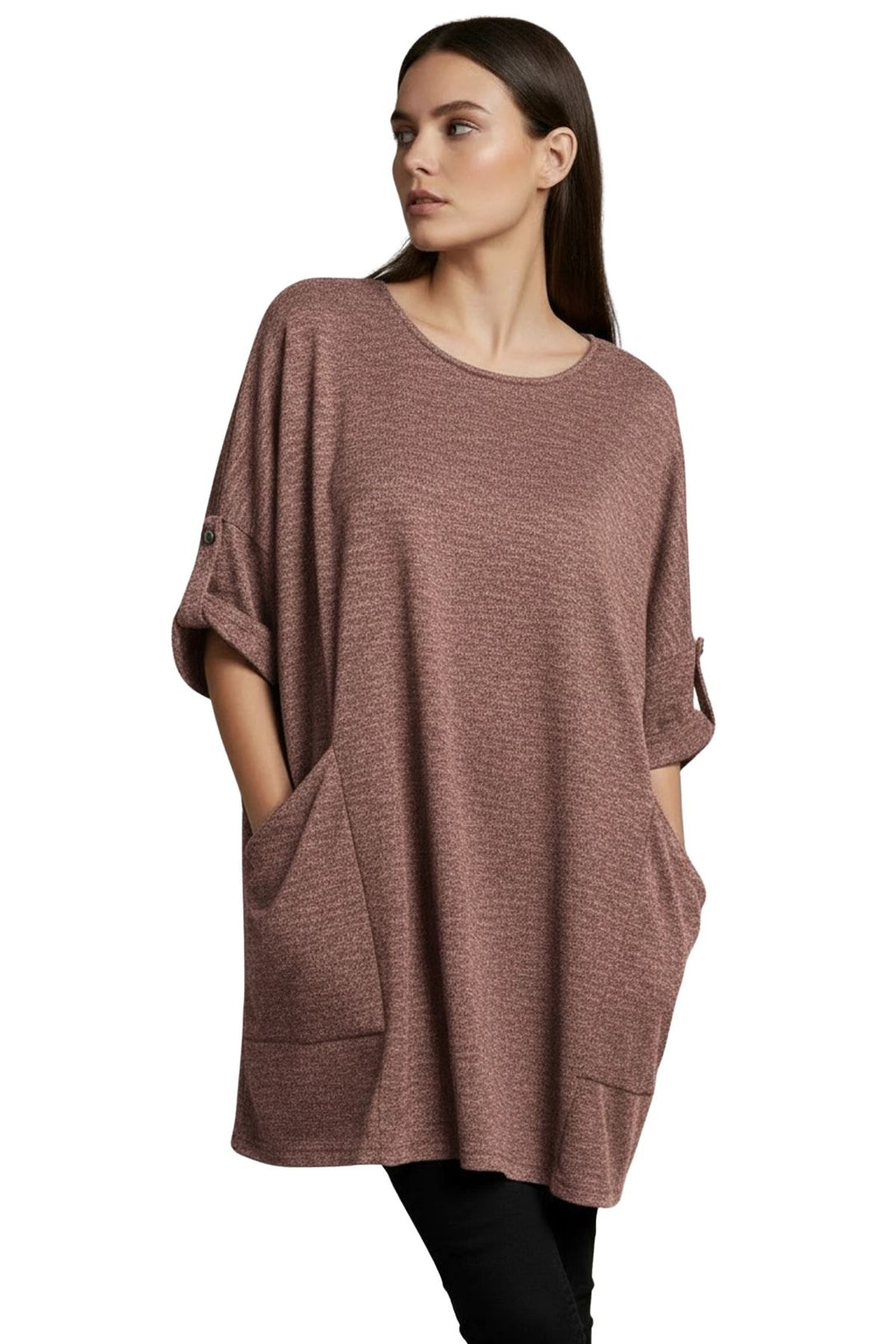 heathered casual top with pockets
