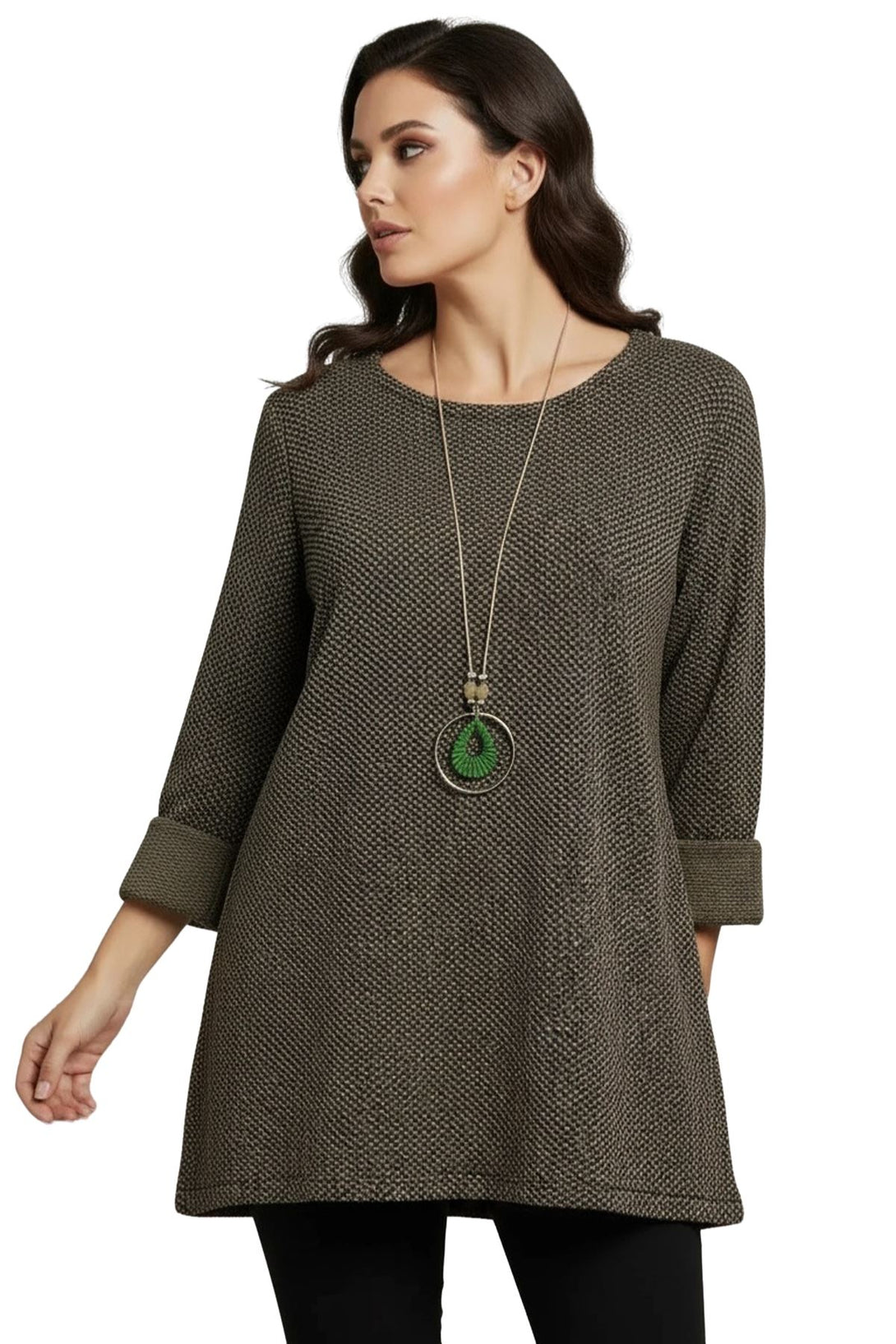 metallic dotted knit pattern tunic top
