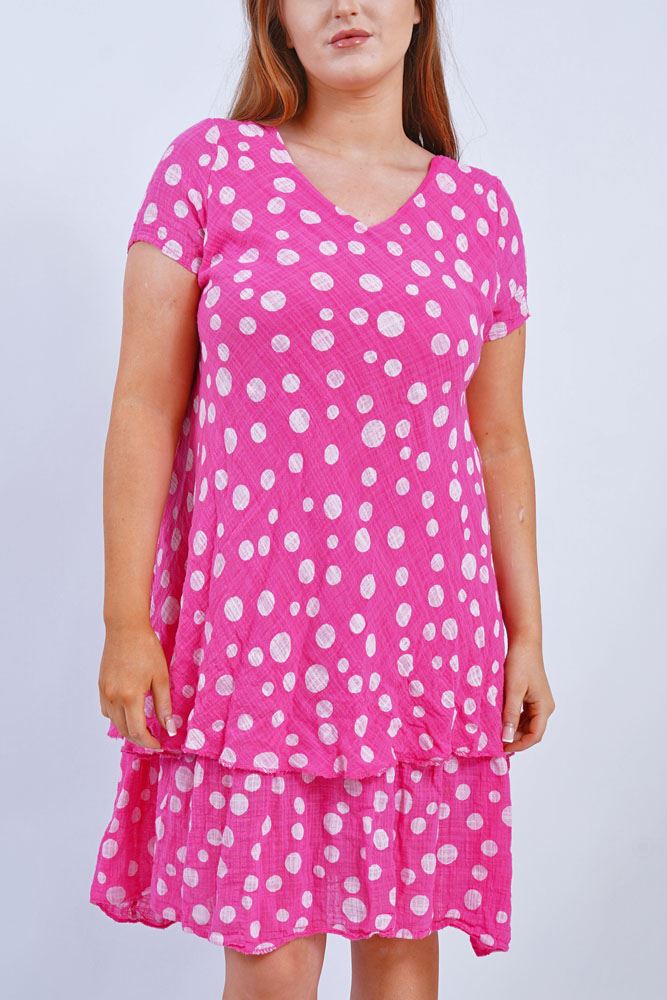 Polka Dot Print Layered Hem Cotton Dress