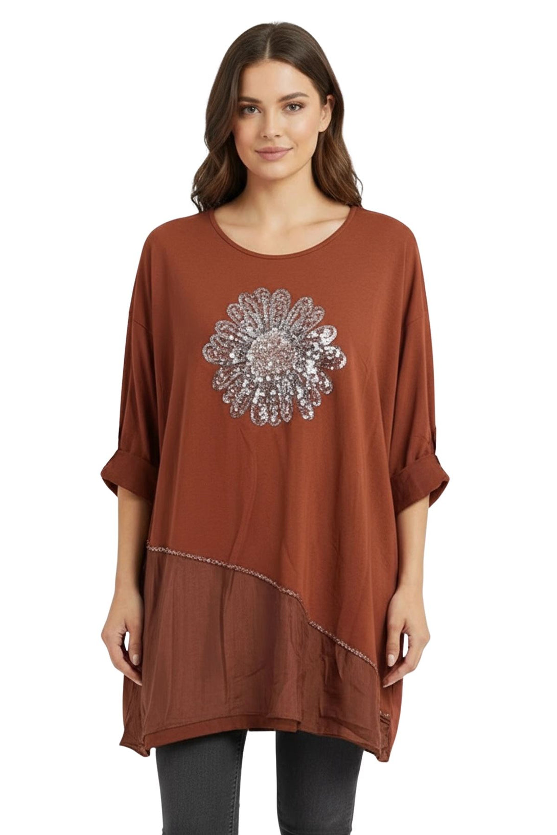 baggy sequin floral cotton tee
