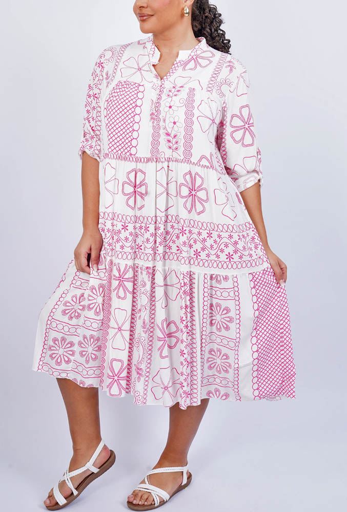 Abstract Paisley Flower Print Tiered Dress