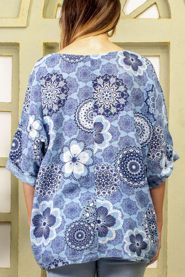 Flower Mandala Print Tunic Cotton Top