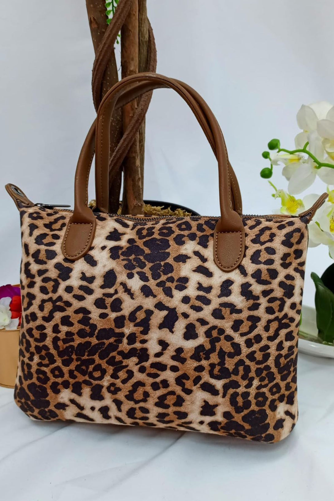soft faux fur leopard tote
