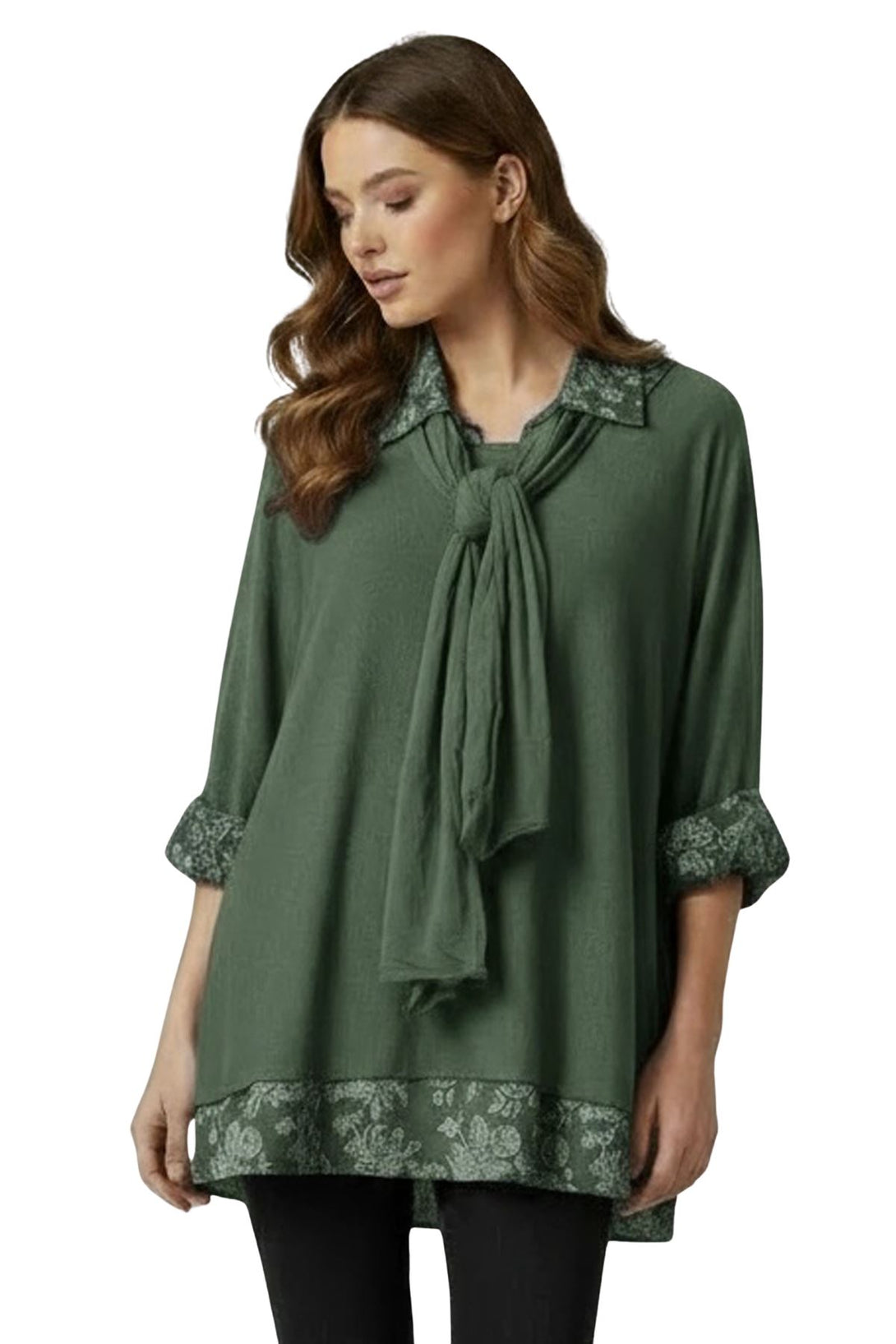 floral layered hem tunic top with scarf
