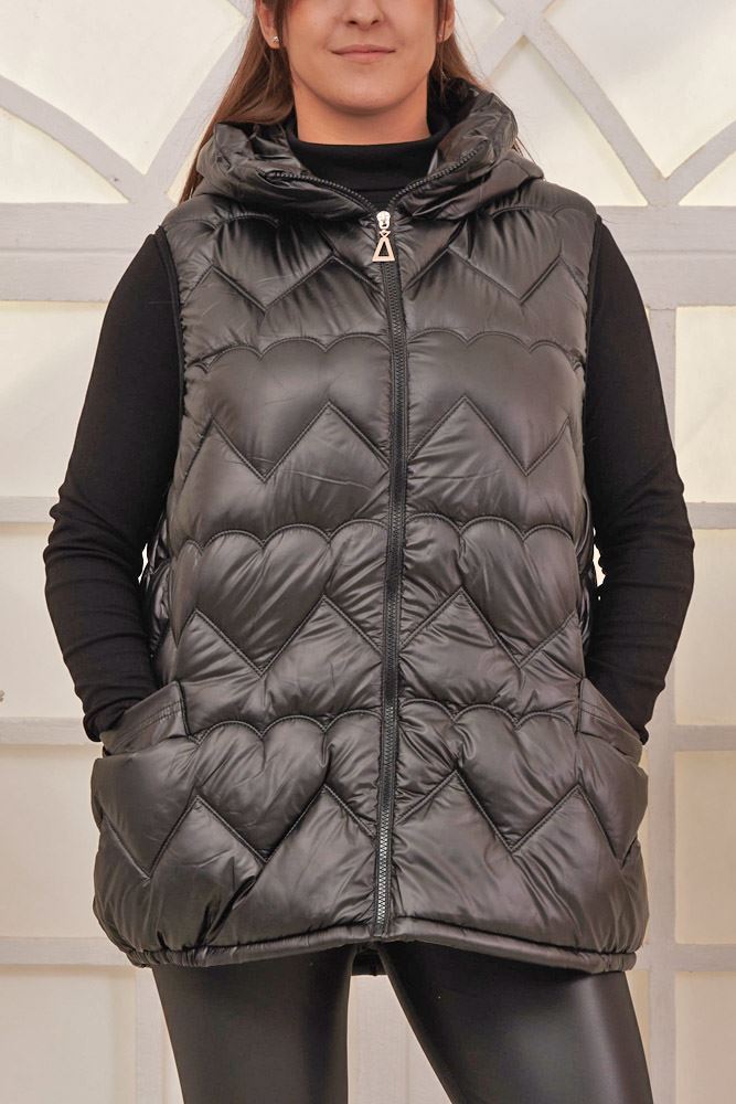 Heart Quilted Padded Zip Up Gilet