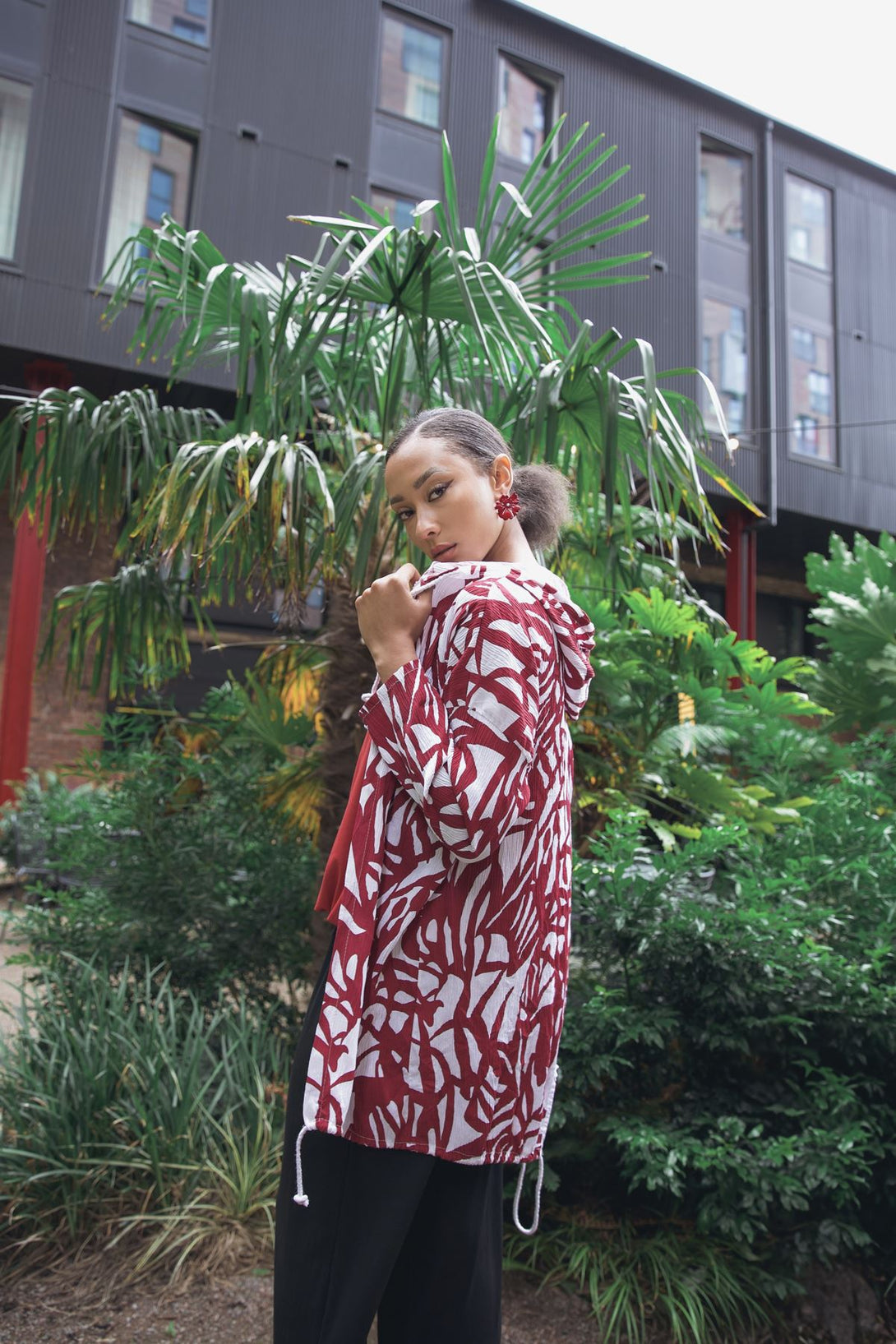 soft knit leaf print open cardigan
