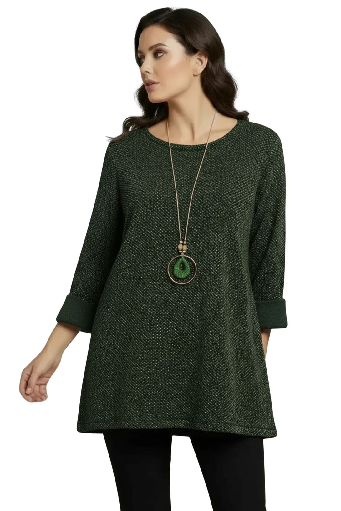 subtle shimmer metallic knit tunic top
