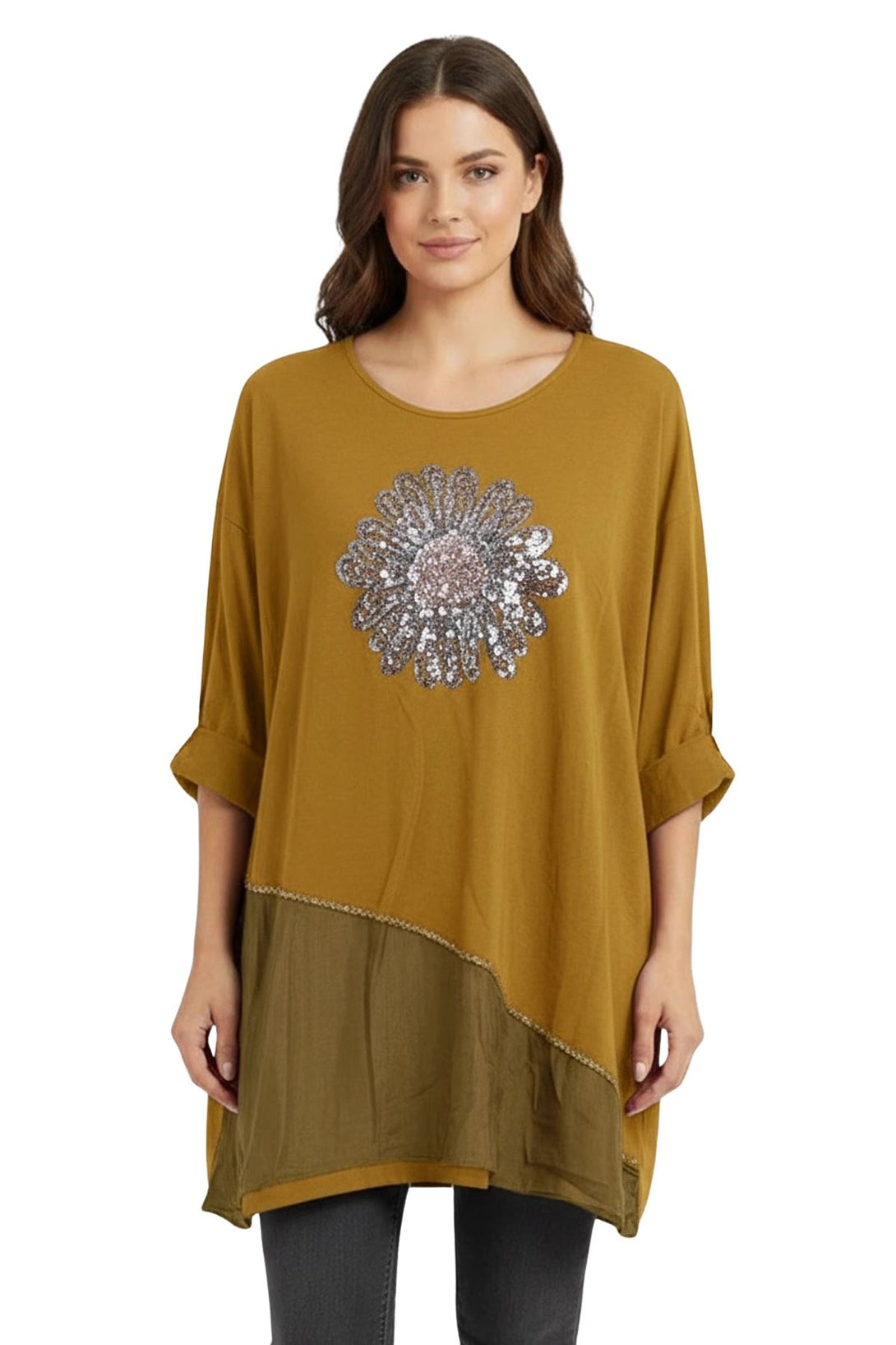 oversized sequin floral t shirt
