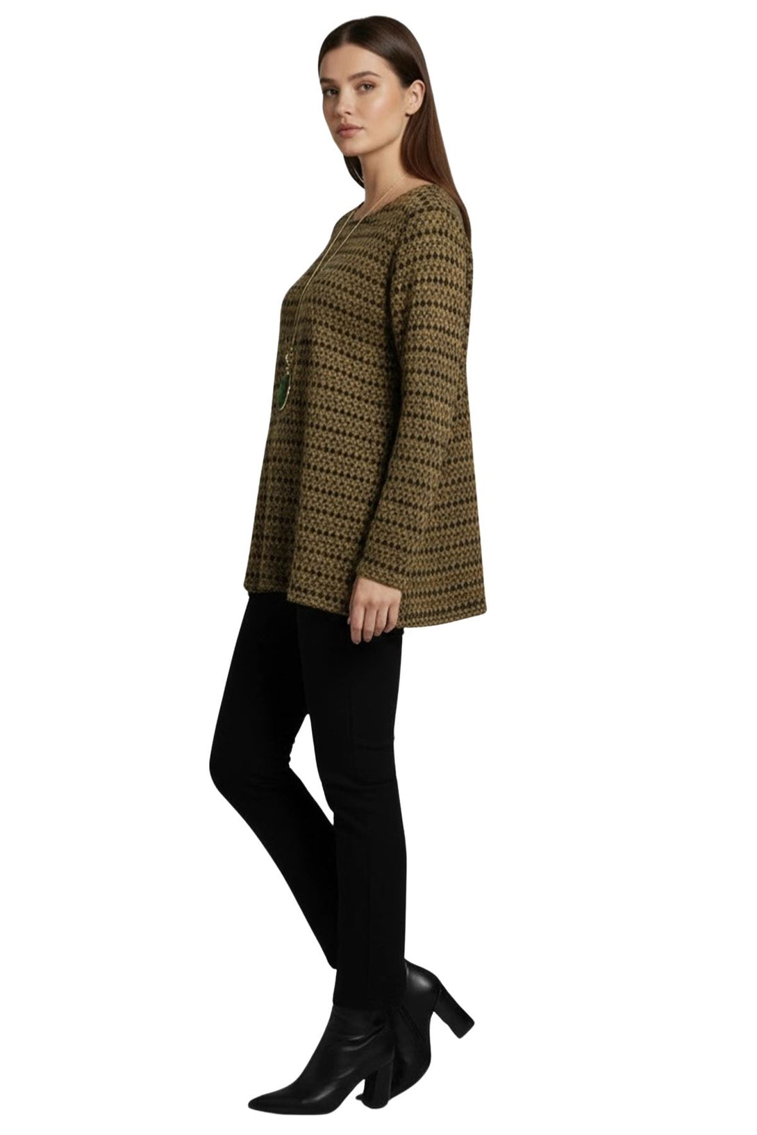 womens geometric stripe knit top with necklace
