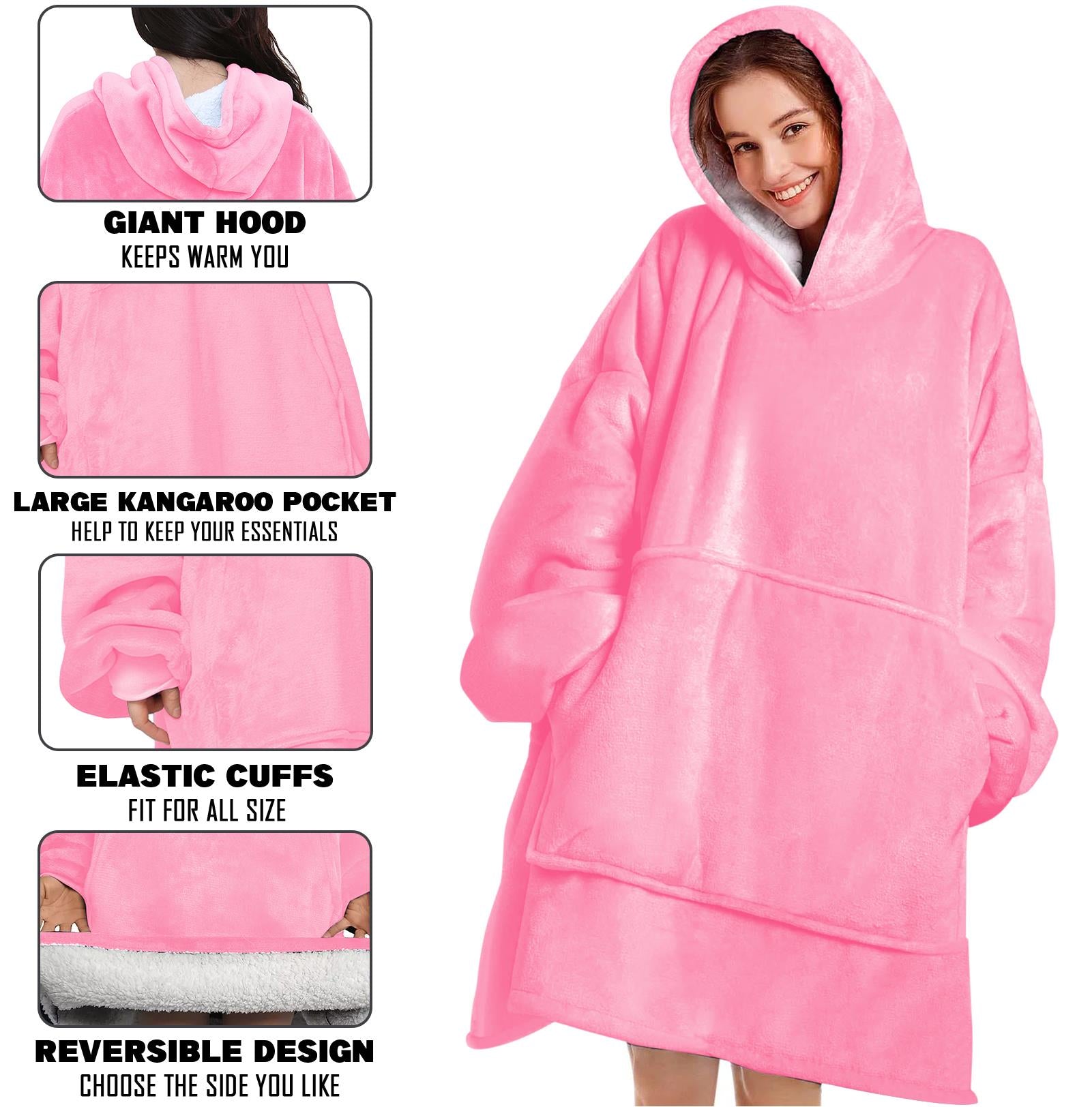 Plain Ultra Soft Front Pocket Oversize Hoodie Blanket