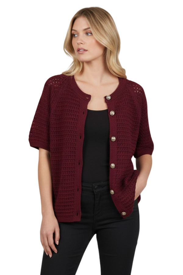 plain eyelet texture cardigan
