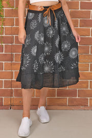 Mandala Print Belted Cotton Skirt