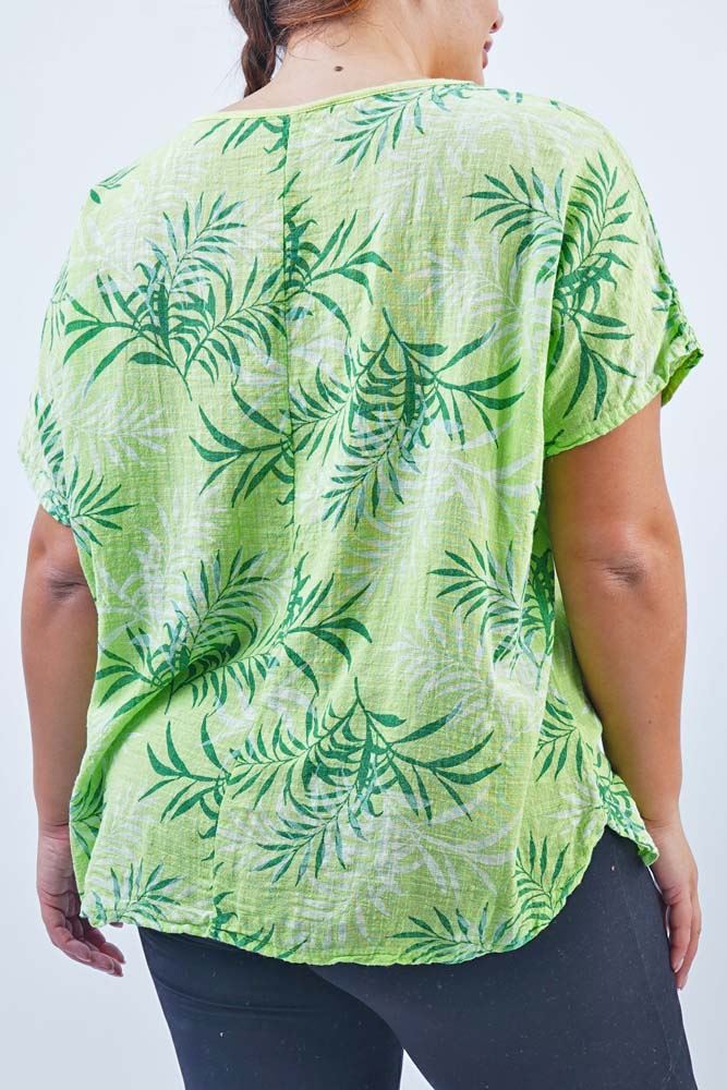 Tropical Leaf Print Cotton Top