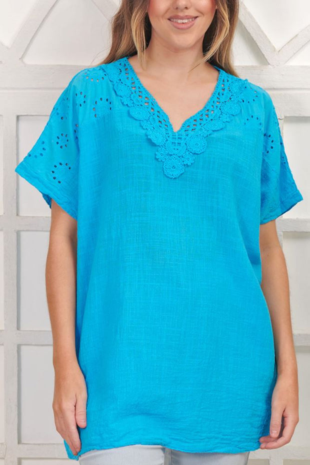 Floral Embroidered Pattern Tunic Cotton Top
