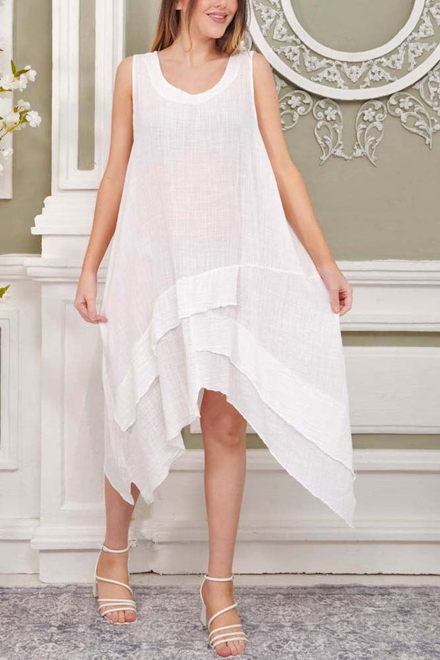 Plain Layered Linen Dress