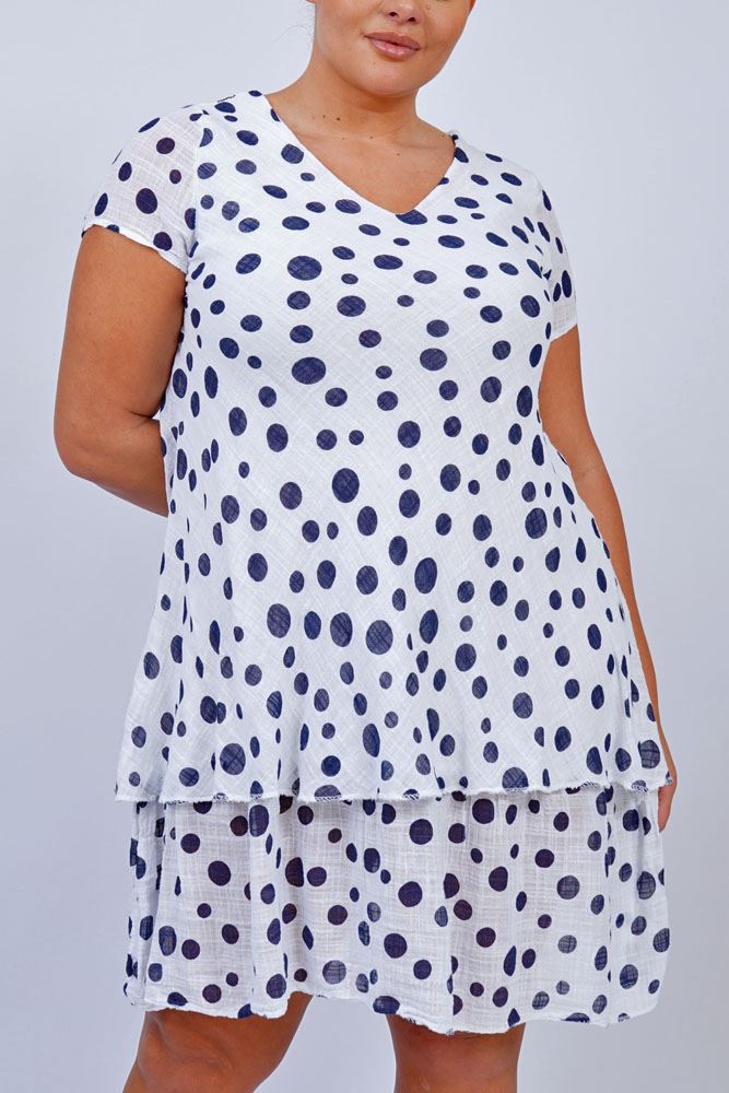 Polka Dot Print Layered Hem Cotton Dress