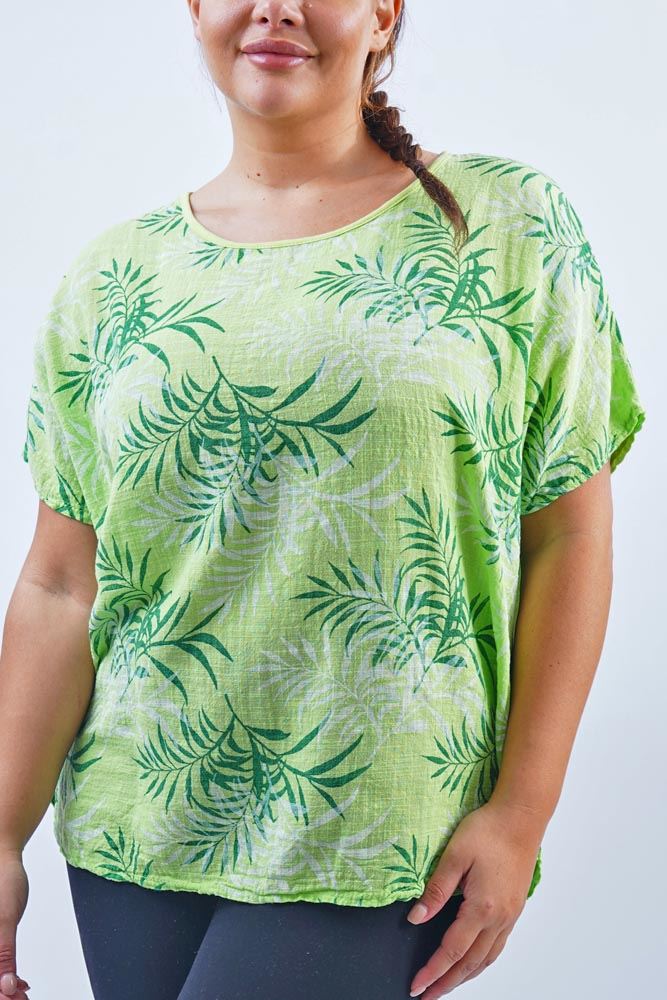 Tropical Leaf Print Cotton Top