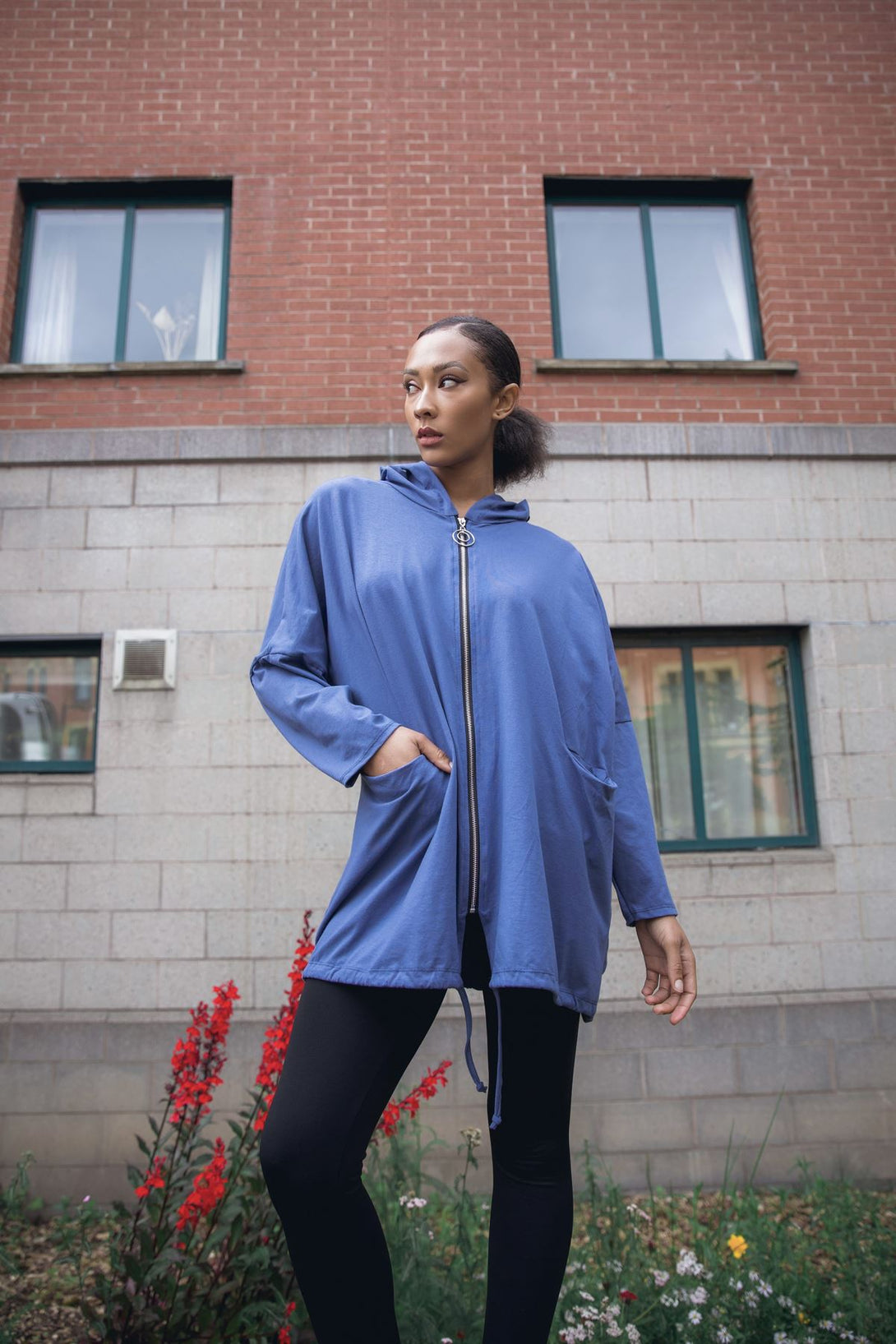 plain zip front cotton hoodie
