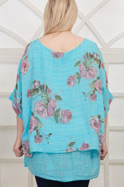 Flower Print Flared Cotton Top
