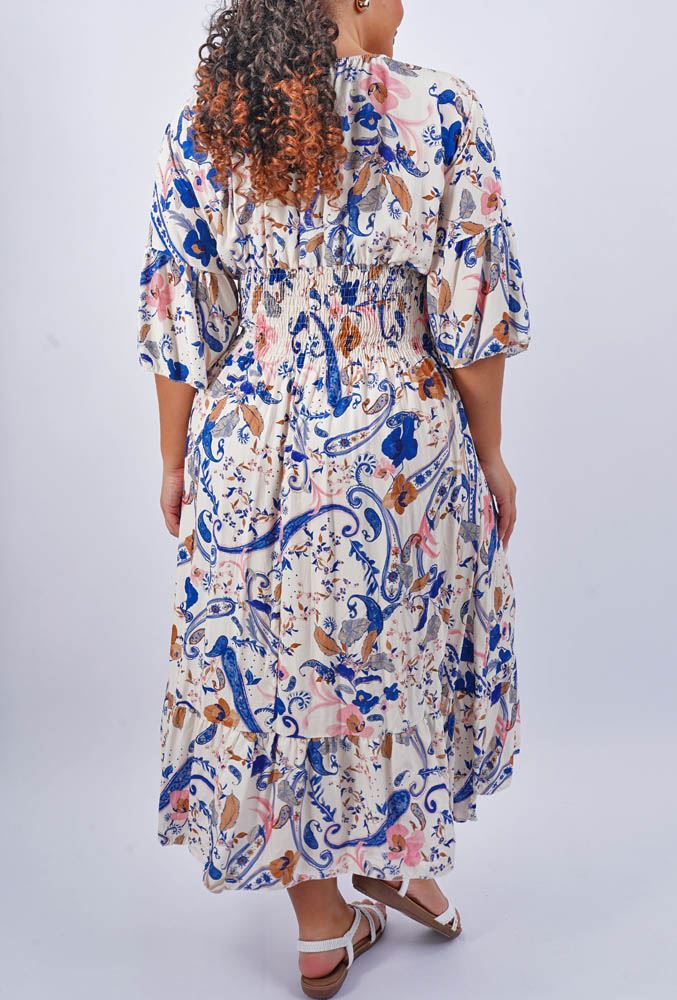 Paisley Print Shirred Waist Dress