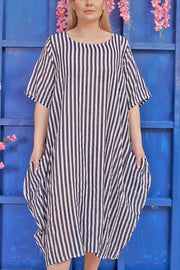 Stripe Print Pockets Cotton Dress