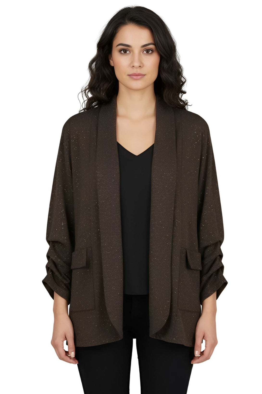 subtle glitter specks flap pocket cardigan
